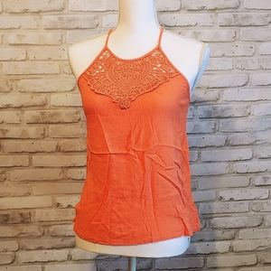 Orange Lace T-Back Tank Top, size s